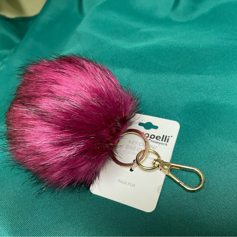 POM POM Magenta Faux Fur Bag Charm - Picture 4 of 5